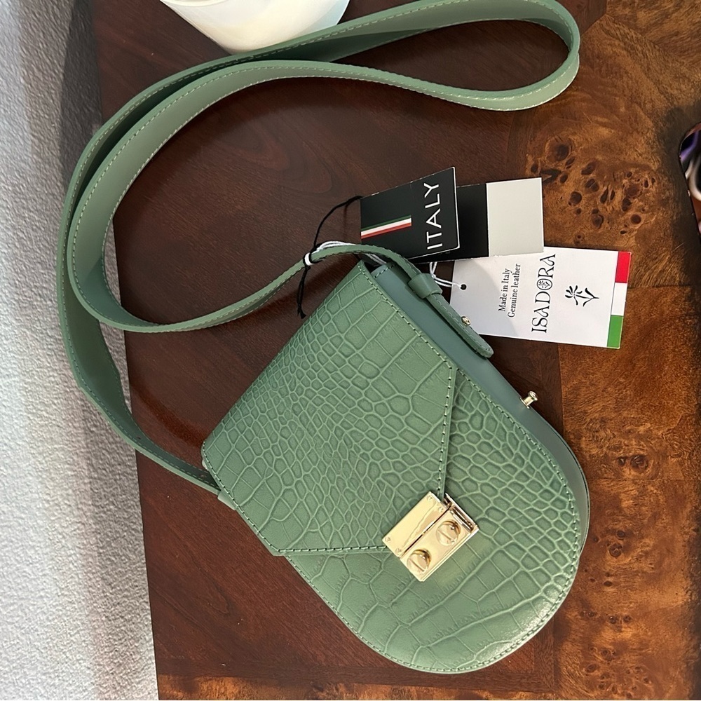 ISADORA Made in Italy Genuine Leather Crossbody Handbag - Menta